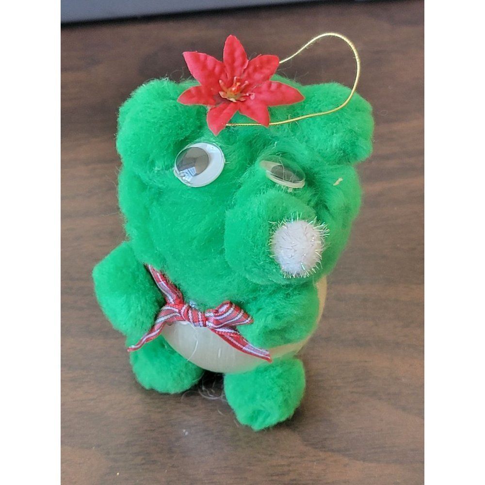 Satin green puff ball teddy bear flower ornament Xmas Decor‎ handmade
